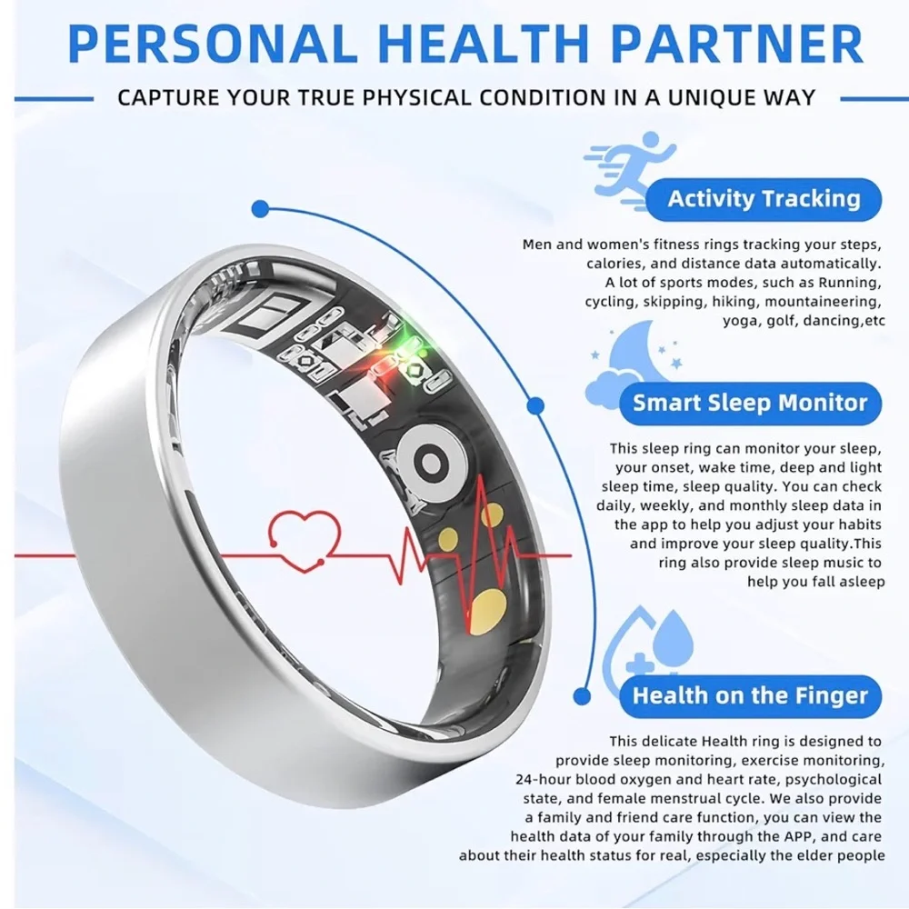 Smart Sensor Ring in Silver - Health & Activity Wearable